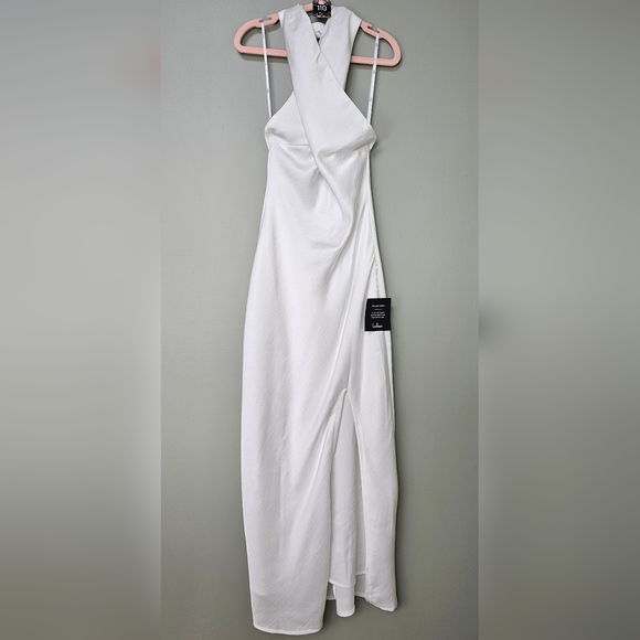 Lulus Beyond Classy White Satin Halter Midi Dress, XS - Picture 10 of 10